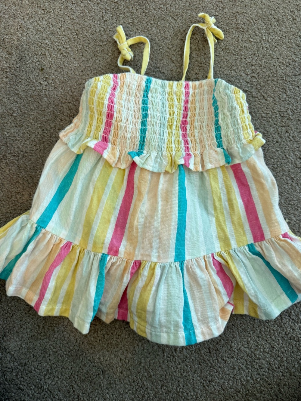 Tucker + Tate Striped Ruffle Tank Top - Yellow, Pink & Teal